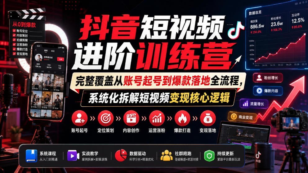 抖音短视频进阶：掌握从账号起号到爆款变现的全流程核心秘籍-梧桐有术