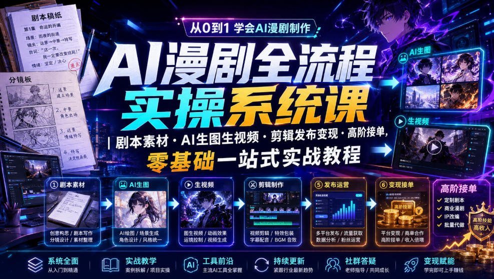 AI漫剧全流程实战课：剧本创作+AI生成图视+剪辑发布+高阶接单-梧桐有术