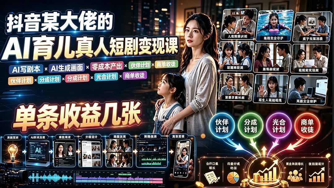 AI育儿真人短剧变现全攻略：AI写剧本+AI生成画面+零成本制作...-梧桐有术