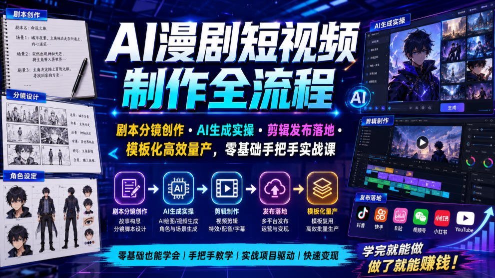 AI漫剧短视频全流程实战：剧本分镜、AI生成、剪辑发布、高效量产-梧桐有术