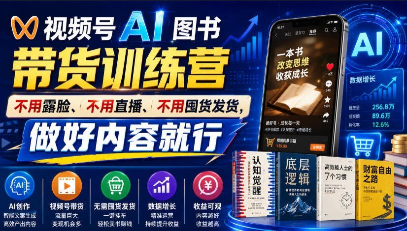 视频号AI图书带货训练营:不露脸不直播不囤货,专注内容创作-梧桐有术