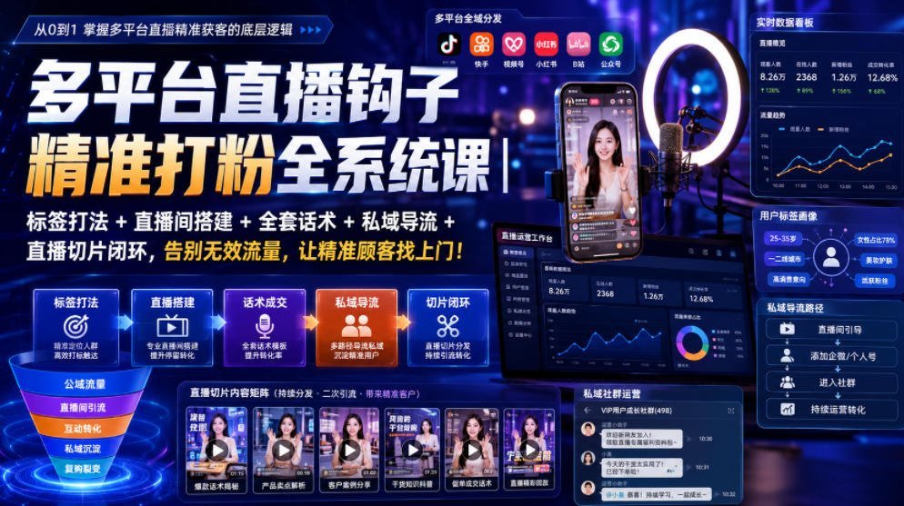多平台直播钩子精准打粉全系统课|标签打法+直播间搭建-梧桐有术