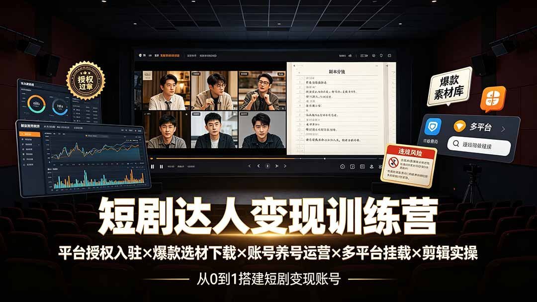 短剧变现训练营：从平台授权到爆款选材，再到账号运营与剪辑实操-梧桐有术