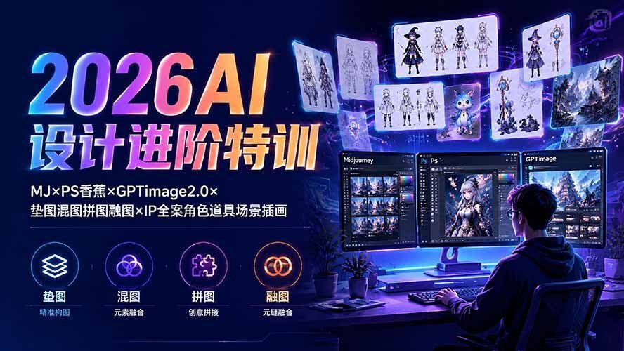 AI设计进阶实战：MJ×PS香蕉×GPTimage2.0×垫图混图拼图融图-梧桐有术