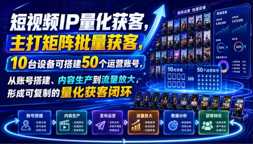 短视频IP量化获客：用10台设备搭建50个运营账号...生产到流量放大-梧桐有术