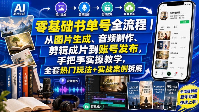 零基础玩转书单号｜图片生成+音频制作+剪辑发布全流程实操-梧桐有术