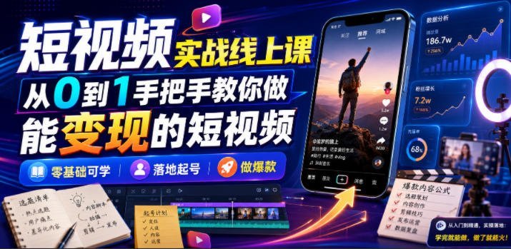短视频实战线上课:零基础起步,手把手教你打造变现爆款!-梧桐有术