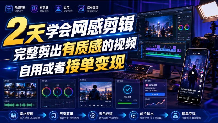 两天掌握网感剪辑，轻松剪出高级质感视频，自学接单两不误！-梧桐有术