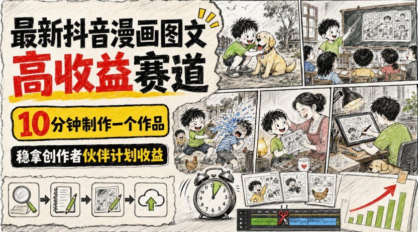 抖音漫画图文新风口！10分钟快速出片，稳定获取创作者收益-梧桐有术