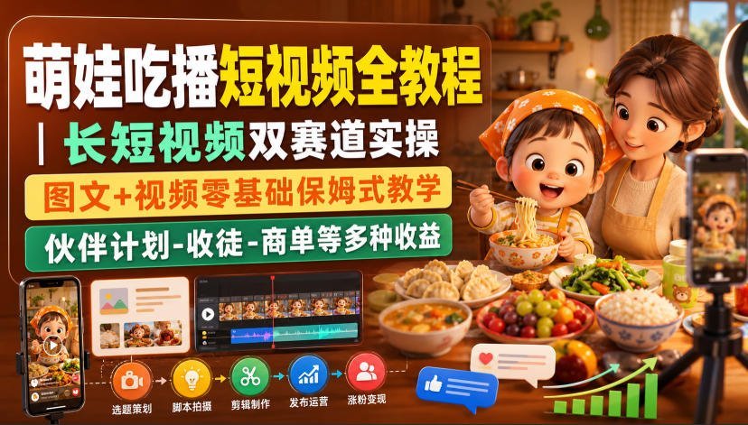 萌娃吃播短视频从0到1 图文+视频双赛道变现秘籍,收徒、商单-梧桐有术