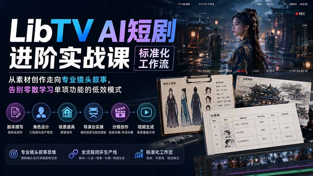AI短剧进阶实操课:标准化工作流,从素材到镜头的专业叙事跃迁-梧桐有术