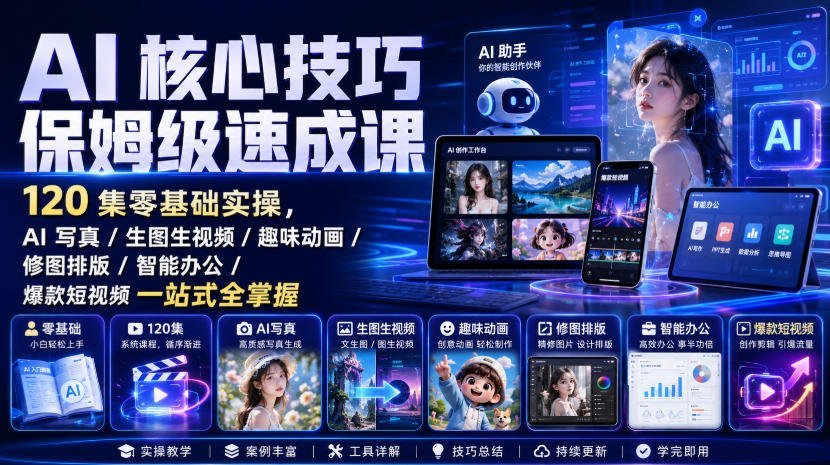 AI技能一站式精通 AI写真/生图生视频/趣味动画/修图排版/智能办公-梧桐有术
