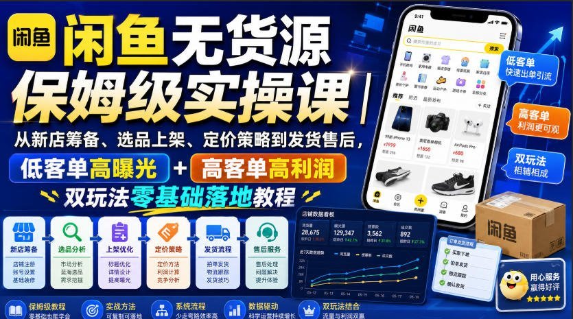 闲鱼无货源实战 新手开店到爆单，选品定价双策略，低客单引流-梧桐有术