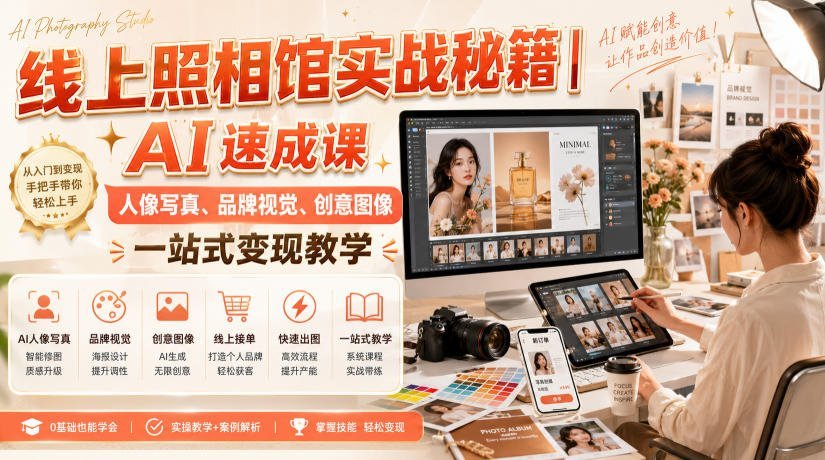 AI摄影变现全攻略｜从人像精修到品牌视觉，零基础也能接单赚钱-梧桐有术