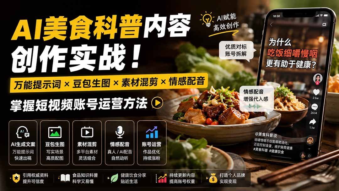 AI美食号：万能提示词×豆包生图×情感配音，打造爆款短视频账号-梧桐有术
