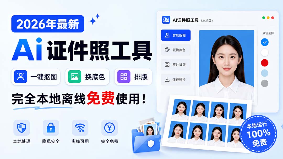 2026年AI证件照神器：本地离线一键抠图换底色，免费不限次！-梧桐有术