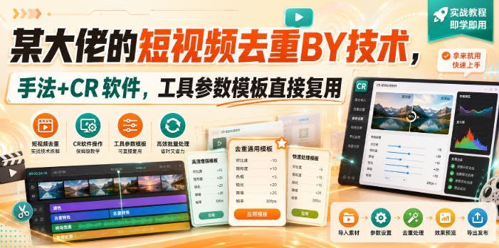 某大佬短视频去重搬运黑科技，独家手法+CR软件，参数模板一键复用-梧桐有术