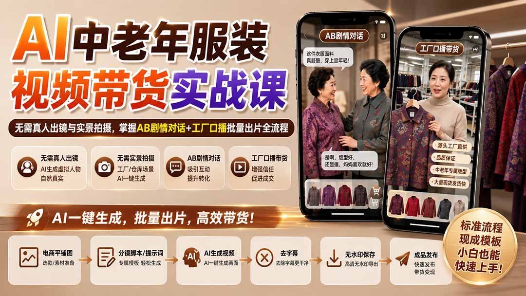 AI服装带货新玩法：中老年赛道AB剧情+工厂口播，批量产出爆款视频-梧桐有术