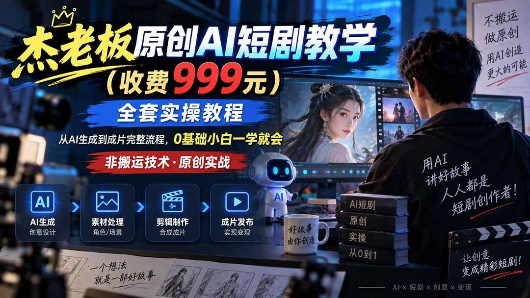 杰老板AI短剧实战课:999元全套教程,零基础也能轻松上手-梧桐有术