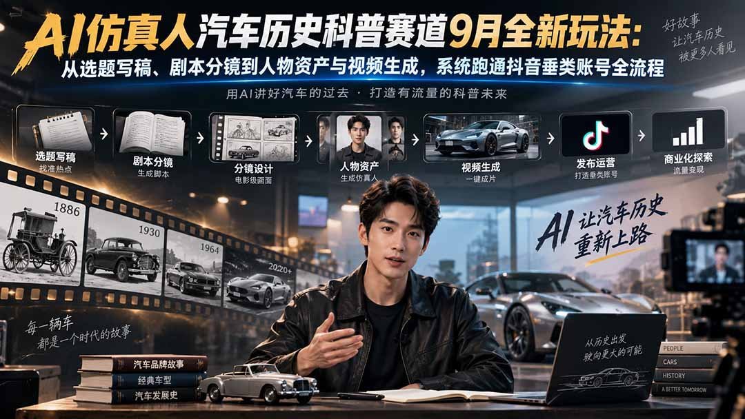 AI仿真人带你穿越汽车百年史：抖音科普赛道从选题到成片-梧桐有术
