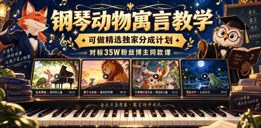钢琴动物寓言课程招募，独家分成计划，对标35万粉丝博主爆款内容-梧桐有术