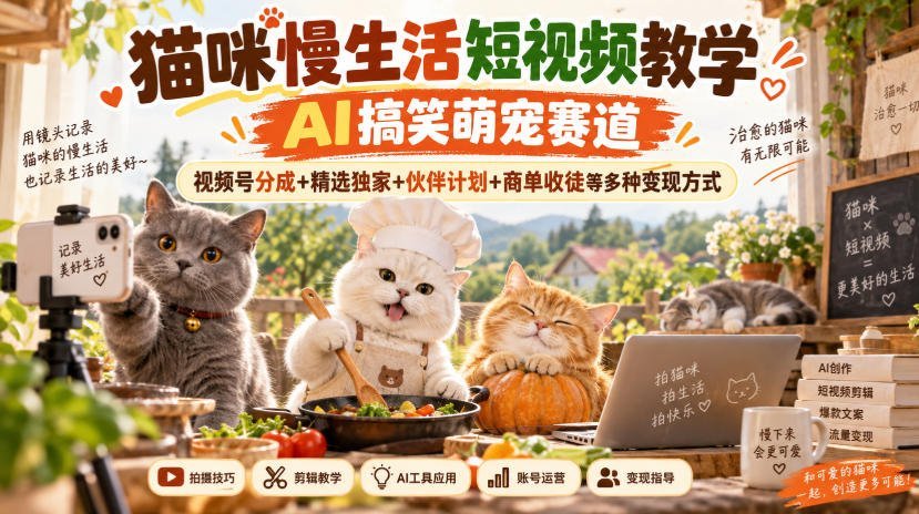 萌宠AI搞笑短视频课：解锁猫咪慢生活 视频号分成+独家精选-梧桐有术