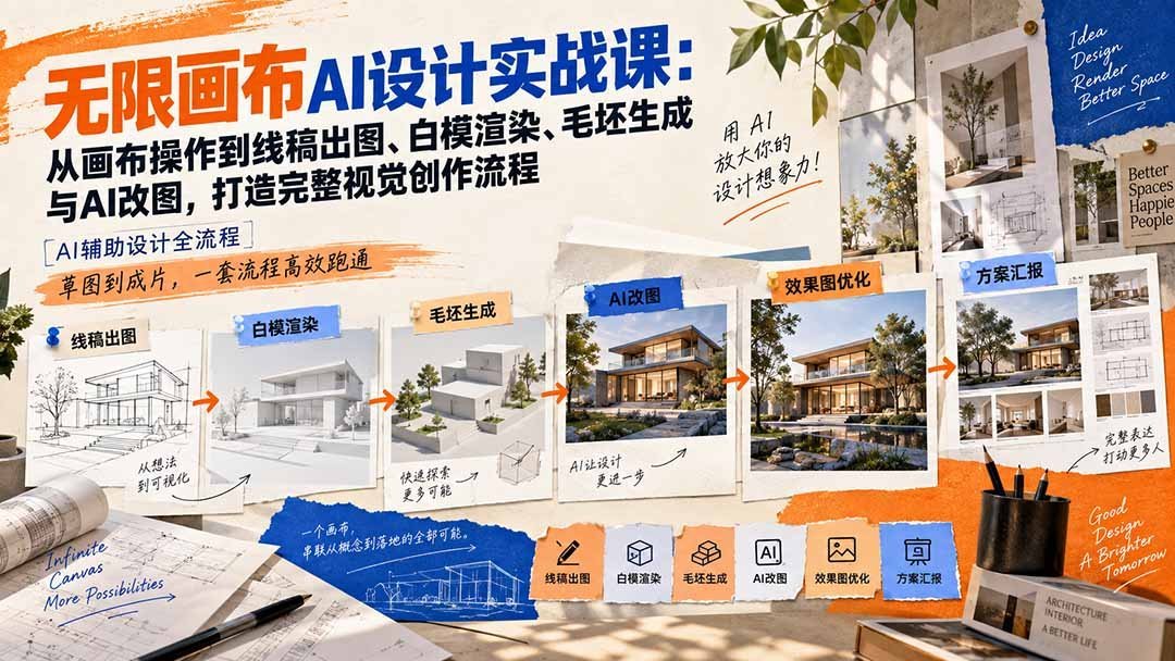 AI设计实战：从画布操作到线稿出图、白模渲染、毛坯生成与AI改图-梧桐有术