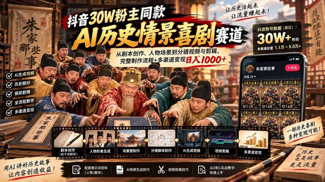 30万粉抖音大V亲授：AI历史情景喜剧全流程实战-梧桐有术