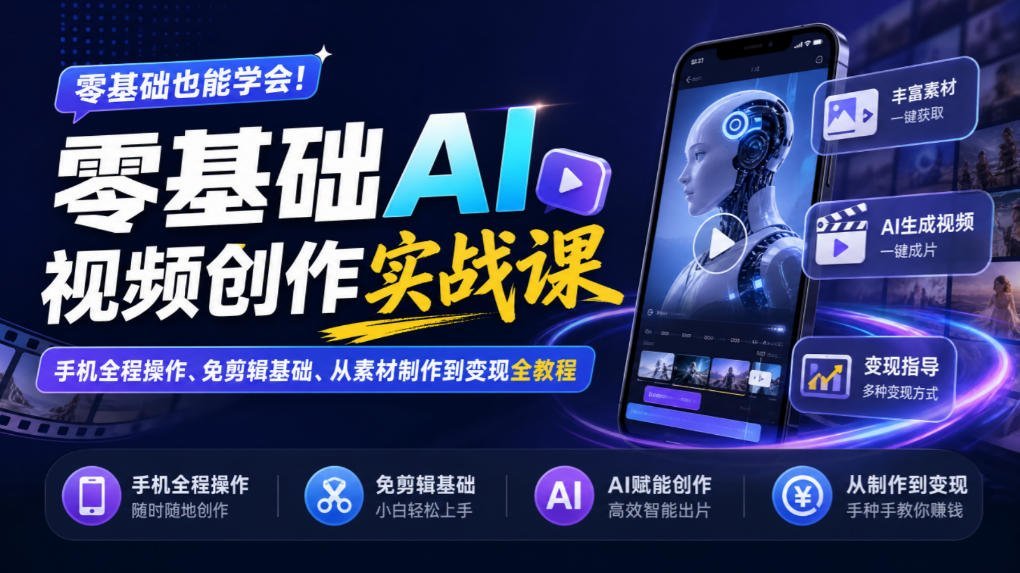 手机就能搞定AI视频！零基础玩转素材制作到变现全流程-梧桐有术
